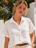 IVA112WH Gauze Cotton Lemon Embroidered Shirt White