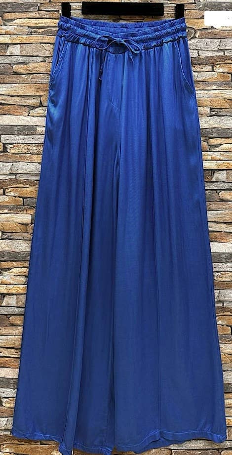 ELPRB Italian Royal Blue Wide Legs Satin Feel Pants LOOWIE
