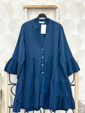 SW184 Navy Gauze Cotton Italian Short Dress 3/4 Sleeves