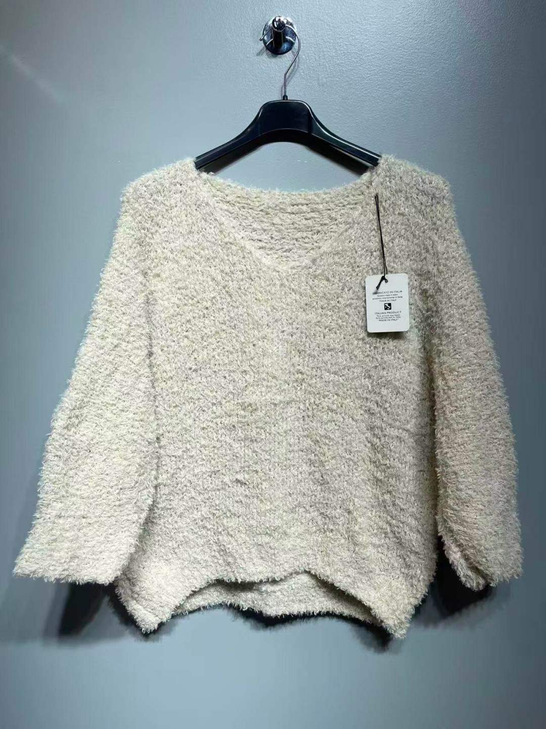 CO10 Beige Fuzzy V-Neck Sweater