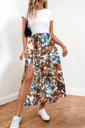 ESSFB One Size Brown Italian Watercolor Slit Maxi Skirt