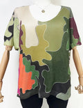 ZACAM Camouflage V-Neck Knit Printed Short Sleeves Sweater