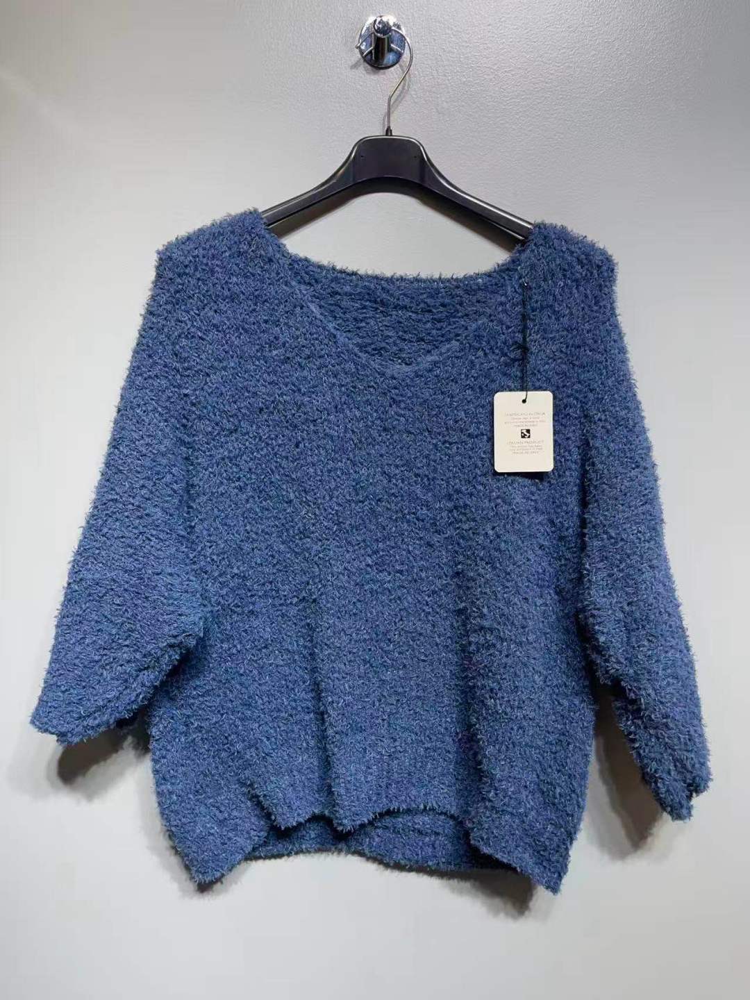 CO16 Denim Blue Fuzzy V-Neck Sweater