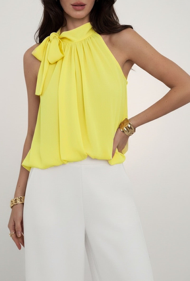 ESABLY Anais Pussy Bow Blouse Light Yellow