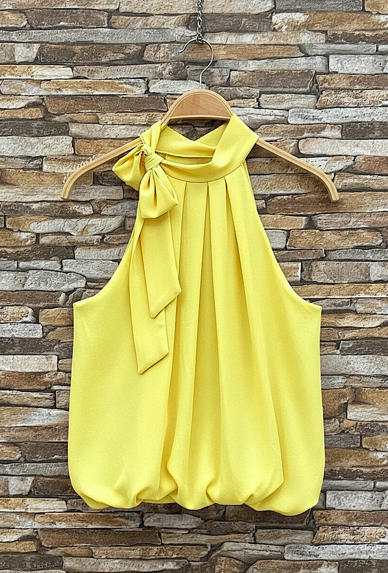 ESABLY Anais Pussy Bow Blouse Light Yellow