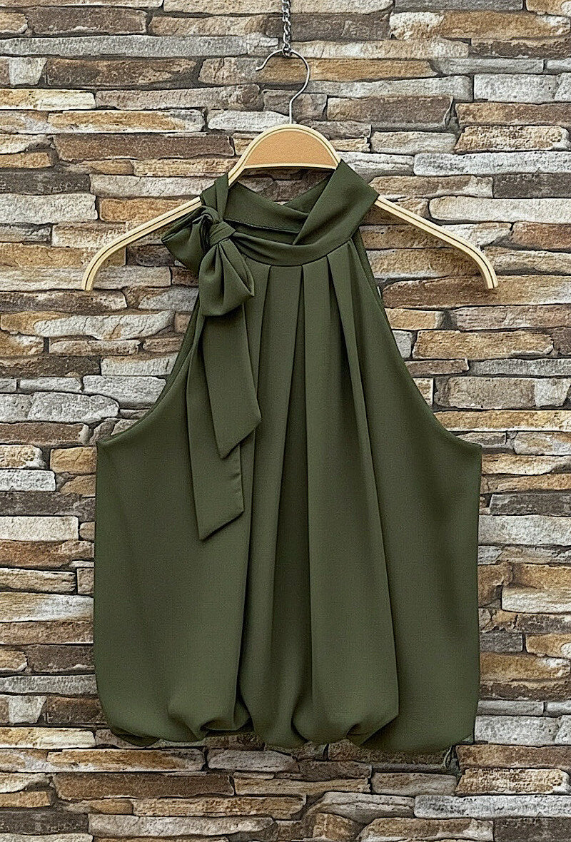 ESABKH Anais Pussy Bow Blouse Khaki