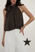 ESABCH Anais Pussy Bow Blouse Chocolate