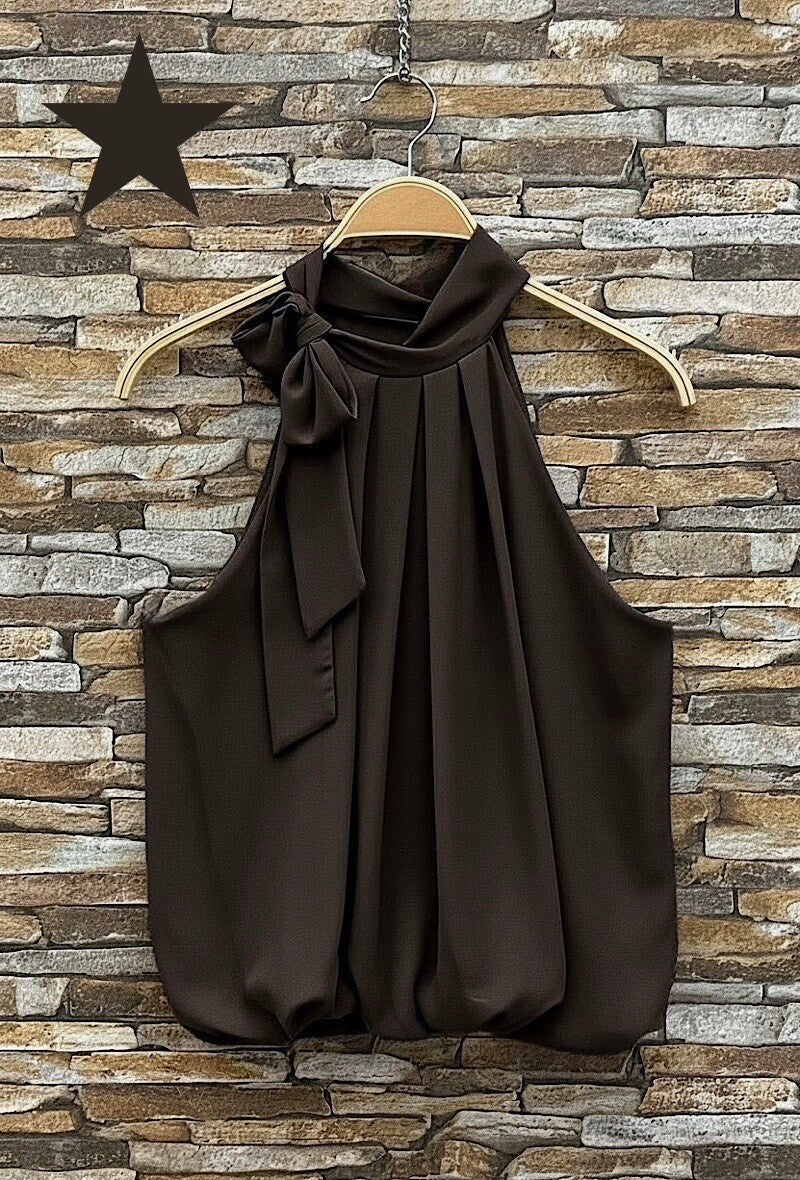 ESABCH Anais Pussy Bow Blouse Chocolate