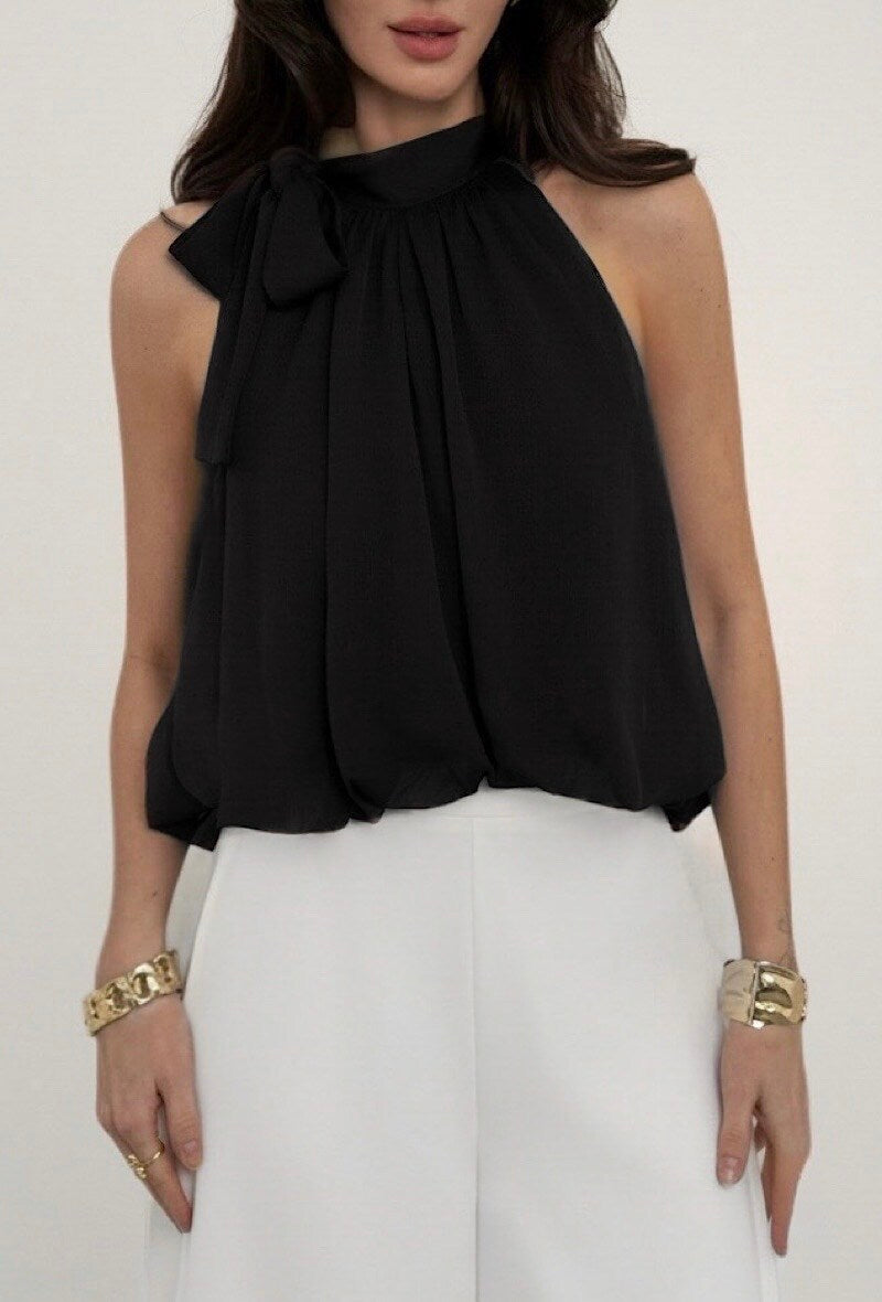 ESABBK Anais Pussy Bow Blouse Black