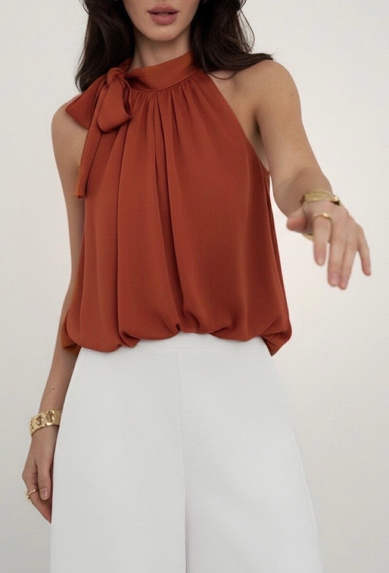 ESABTC Anais Pussy Bow Blouse Terracotta