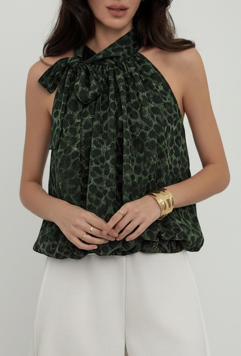 ELNS2 Khaki Printed Collar Blouse