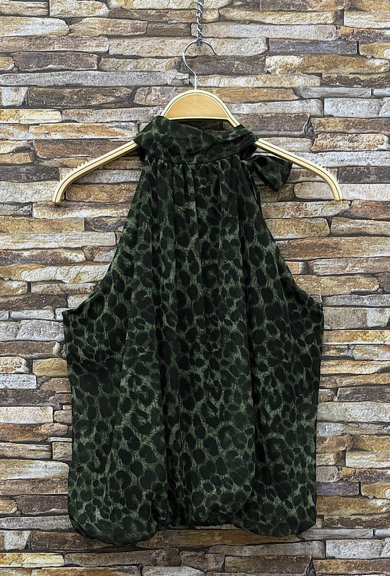 ELNS2 Khaki Printed Collar Blouse