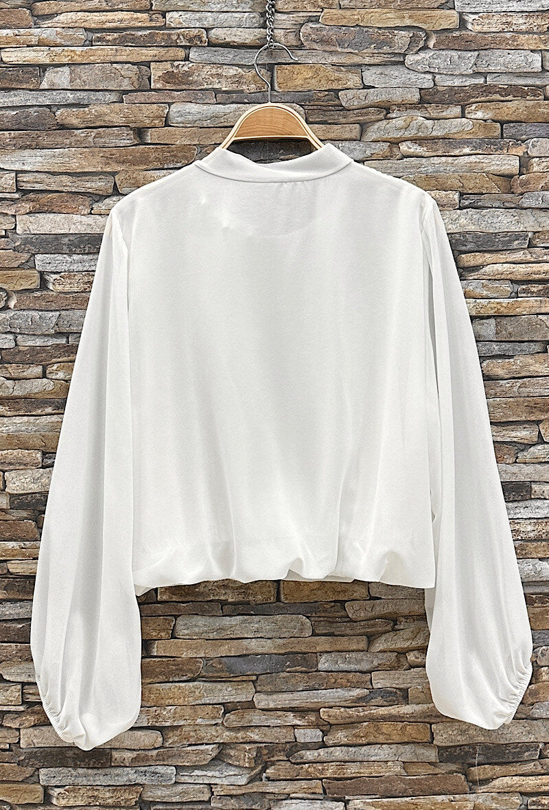 ELLA3 White Bow Neck Blouse