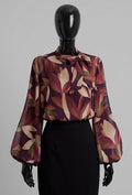 ELLF1 Burgundy Floral Bow Blouse