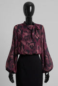 ELLL3 Burgundy Leopard Bow Blouse