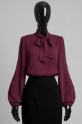 ELLA1 Burgundy Bow Neck Blouse