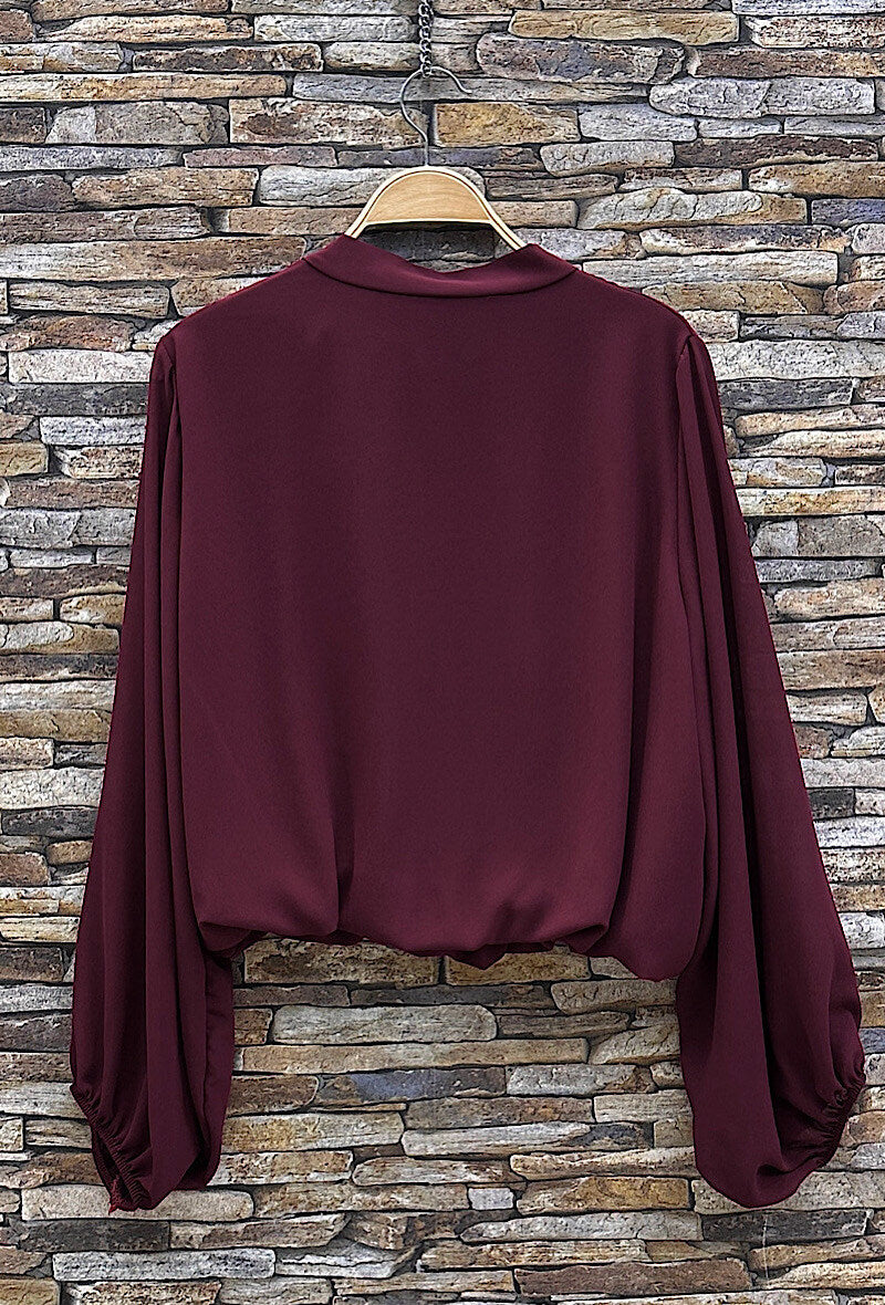 ELLA1 Burgundy Bow Neck Blouse