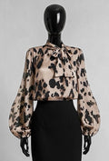 ELLL1 Champagne Leopard Bow Blouse