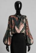 ELLS3 Khaki Abstract Bow Blouse