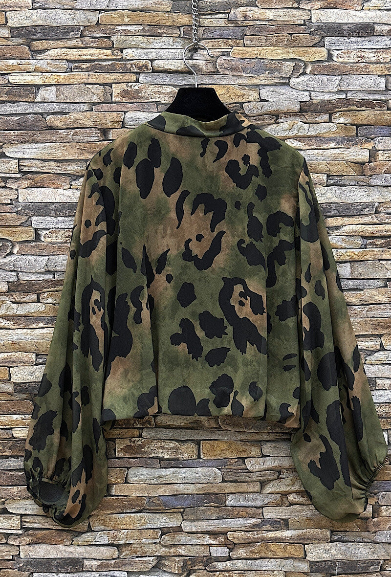 ELLL2 Khaki Leopard Bow Blouse