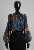 ELLS1 Navy Abstract Bow Blouse