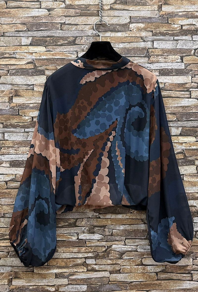 ELLS1 Navy Abstract Bow Blouse
