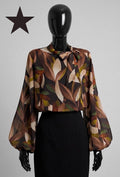 ELLF3 Brown Floral Bow Blouse