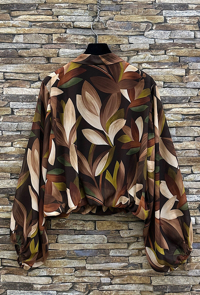 ELLF3 Brown Floral Bow Blouse
