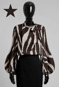 ELLZ2 Brown Zebra Print Bow Blouse