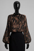 ELLL4 Brown Leopard Bow Blouse