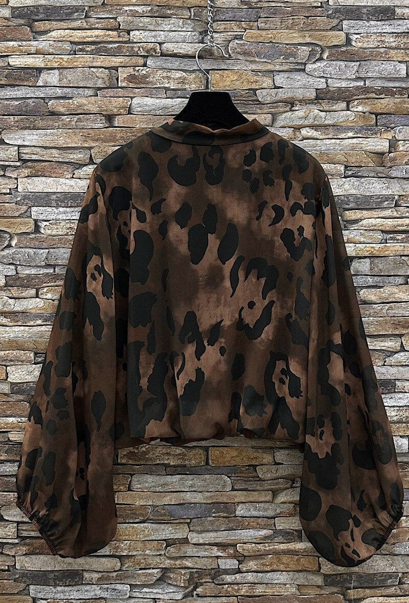 ELLL4 Brown Leopard Bow Blouse