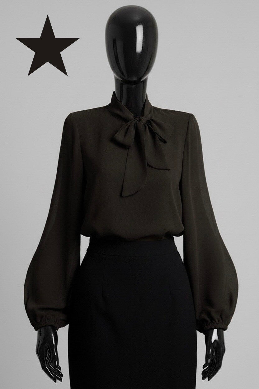 ELLA5 Brown Bow Neck Blouse