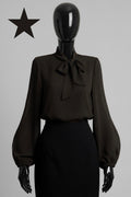 ELLA5 Brown Bow Neck Blouse