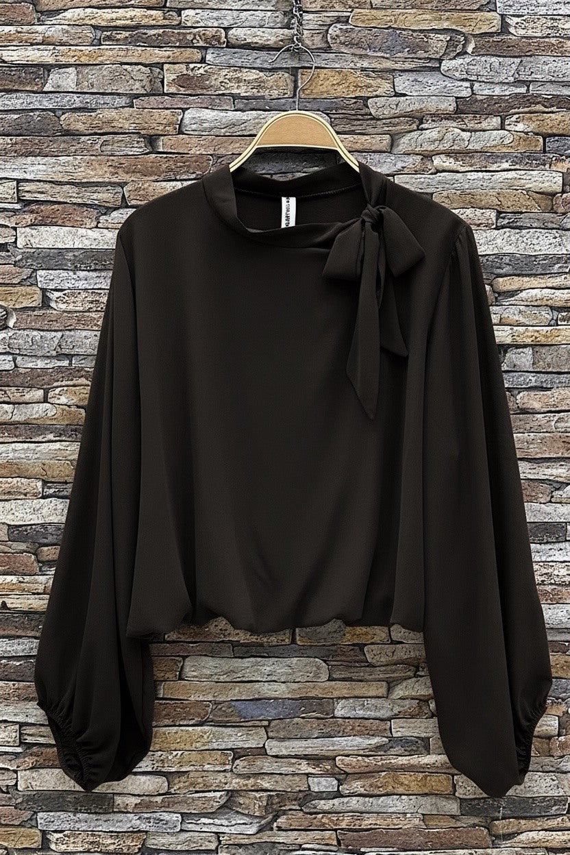 ELLA5 Brown Bow Neck Blouse