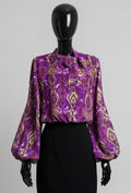 ELLI1 Mauve Ikat Print Bow Blouse
