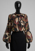 ELLF2 Black Floral Bow Blouse