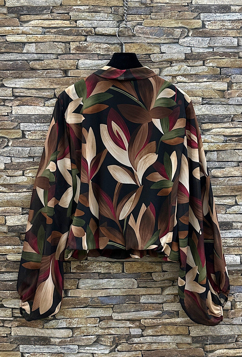 ELLF2 Black Floral Bow Blouse