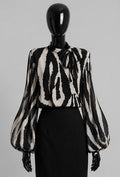 ELLZ1 Black Zebra Print Bow Blouse