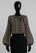 ELLL5 Black Leopard Bow Blouse