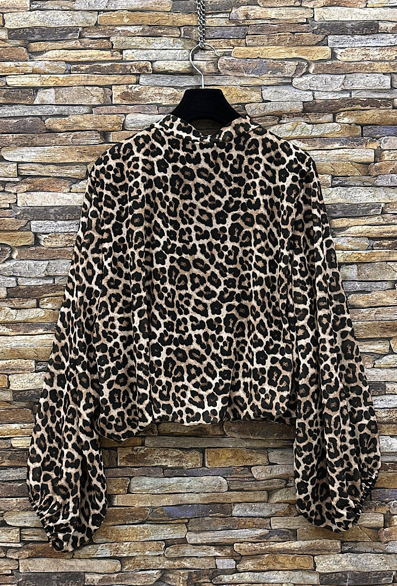 ELLL5 Black Leopard Bow Blouse