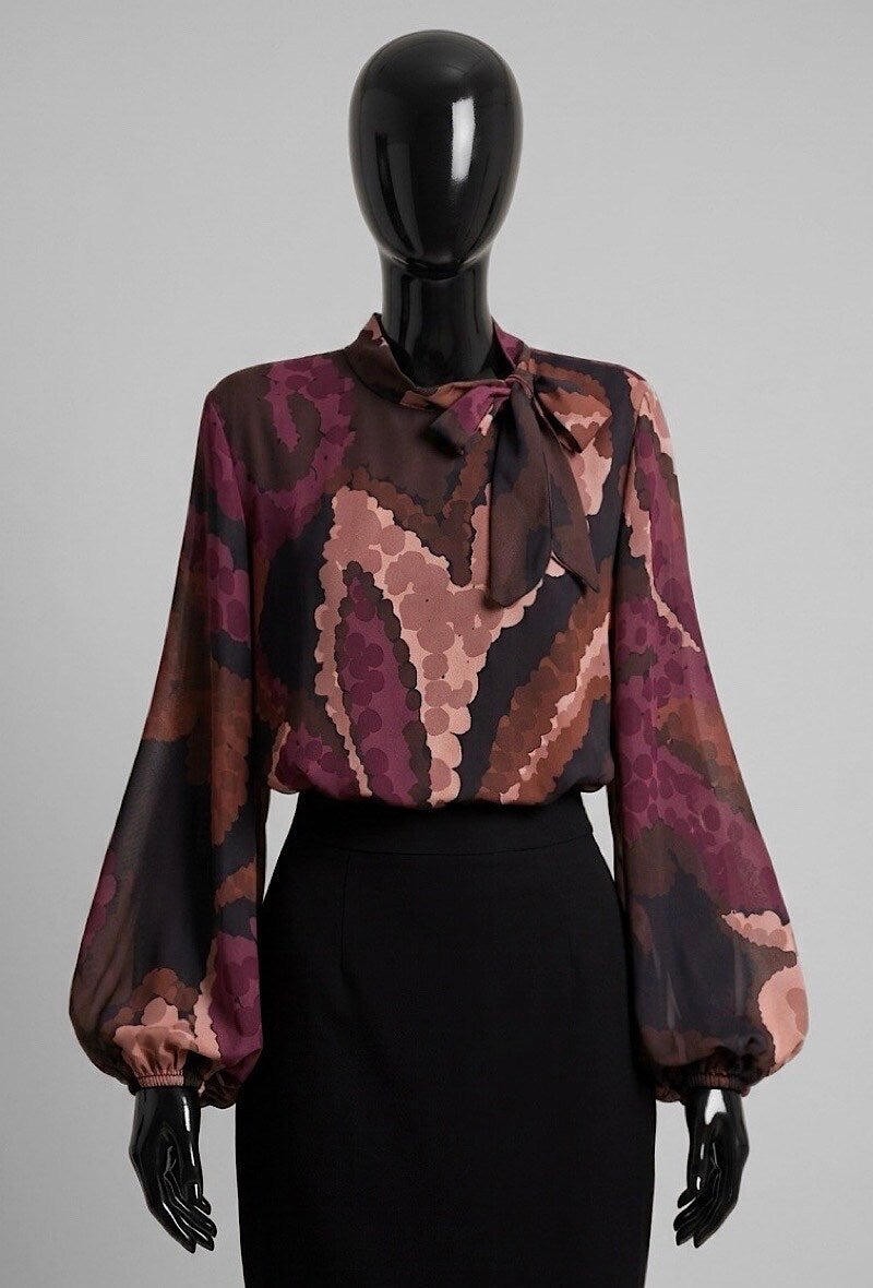 ELLS2 Black Abstract Bow Blouse