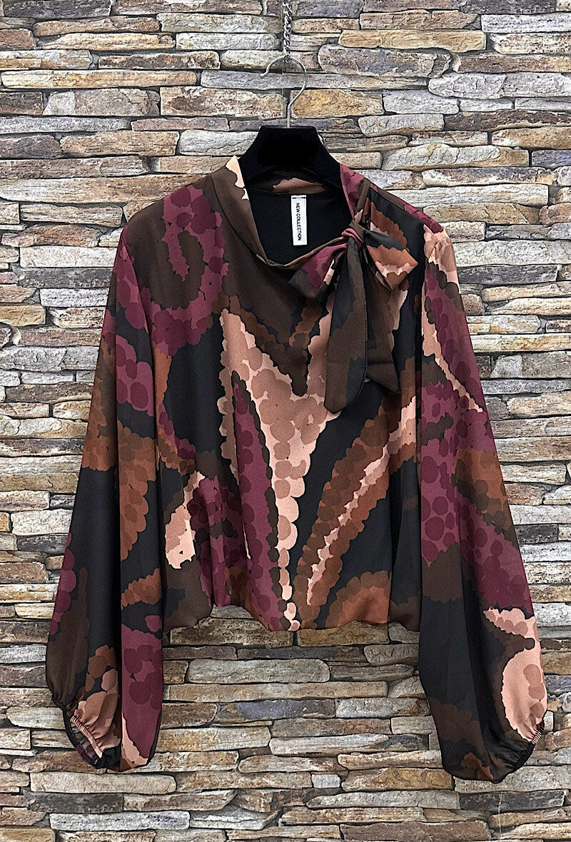 ELLS2 Black Abstract Bow Blouse