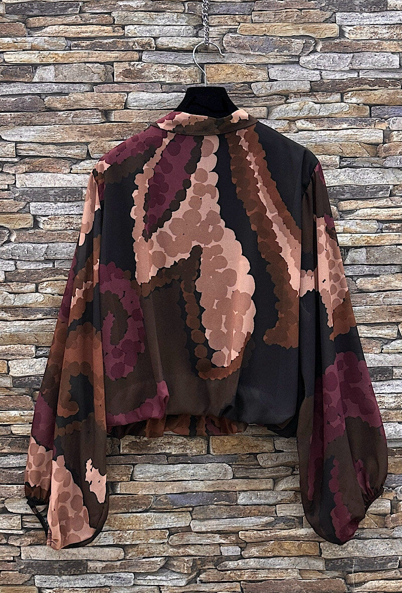 ELLS2 Black Abstract Bow Blouse