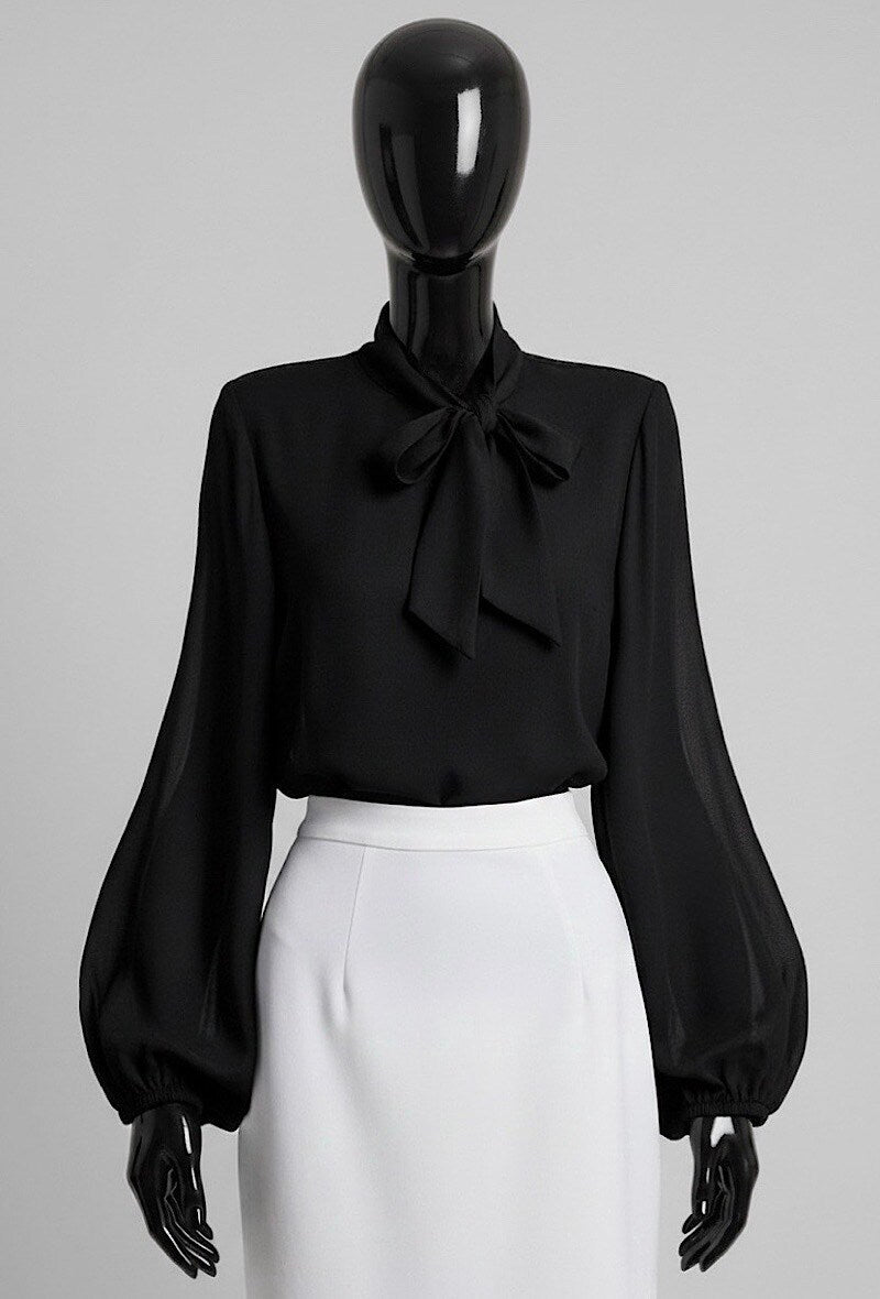 ELLA2 Black Bow Neck Blouse