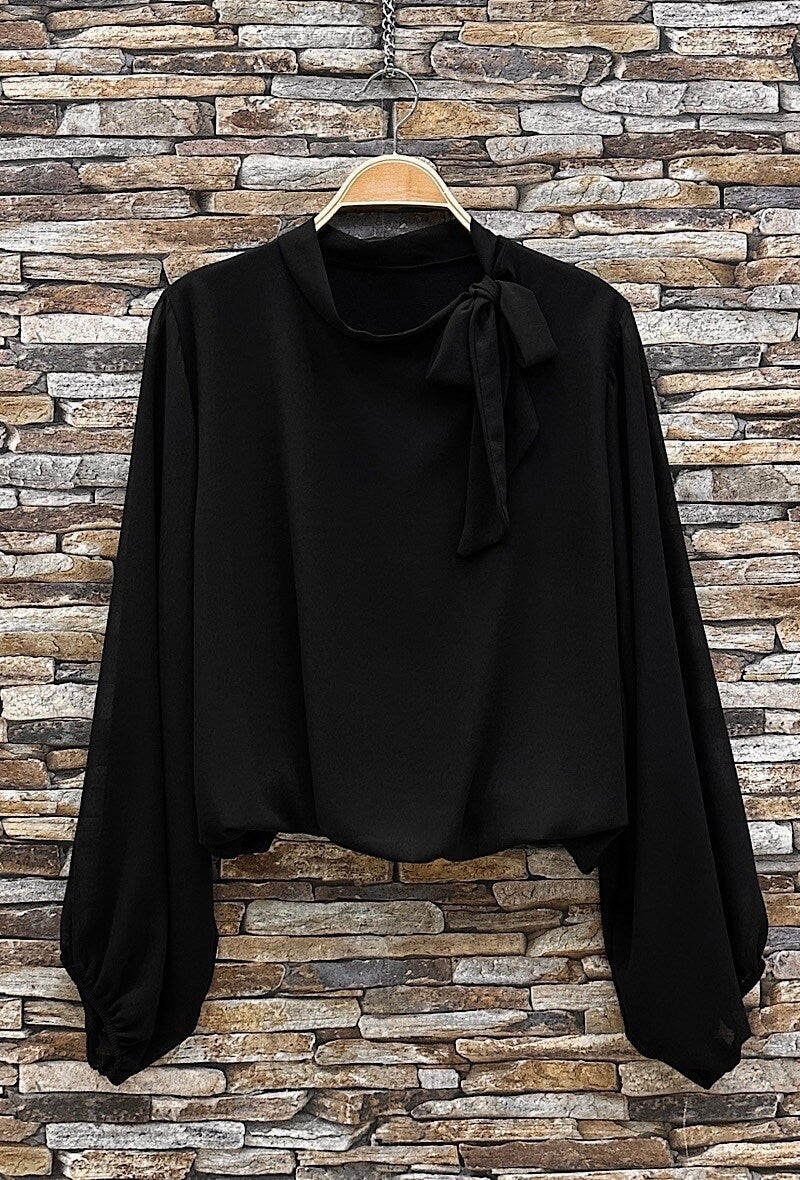 ELLA2 Black Bow Neck Blouse