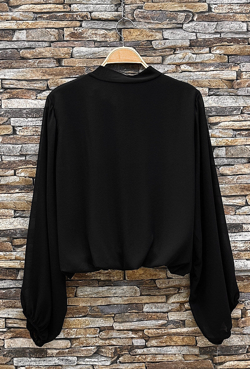 ELLA2 Black Bow Neck Blouse