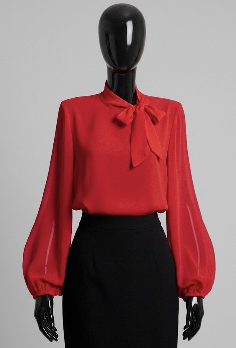 ELLA4 Red Bow Neck Blouse