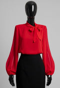 ELLA4 Red Bow Neck Blouse