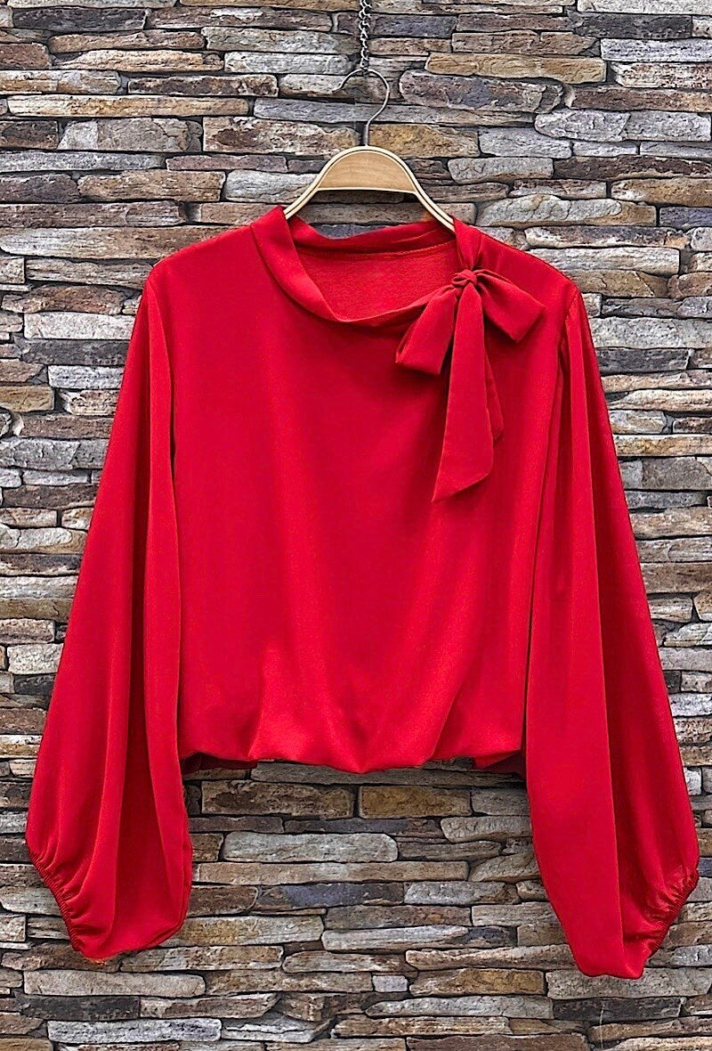 ELLA4 Red Bow Neck Blouse
