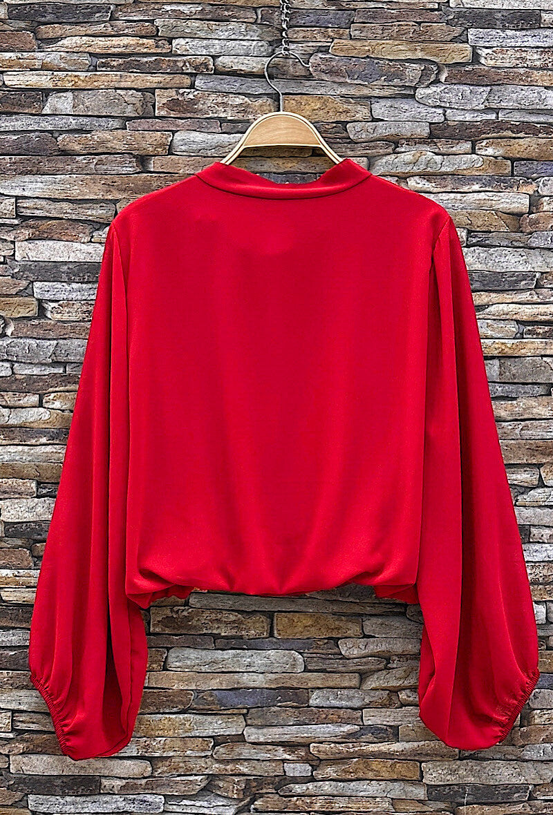 ELLA4 Red Bow Neck Blouse